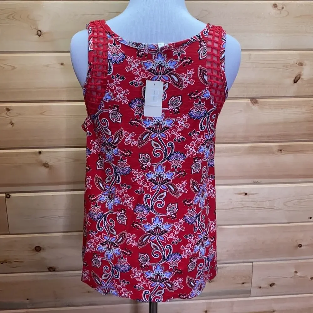 Maurices Paisley Bandana Ruffle Lace Sleeveless Blouse X-Small NWT